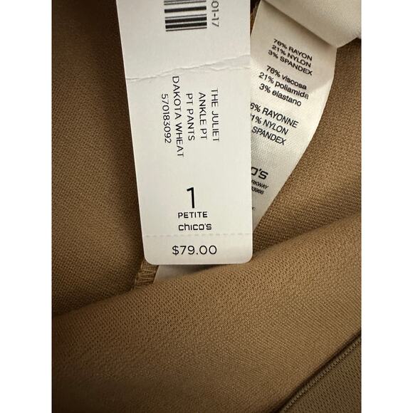 Chico's Khaki Tan Juliet The Ultimate Fit Pants Rayon Nylon Cropped Women 1P NWT - Picture 7 of 10